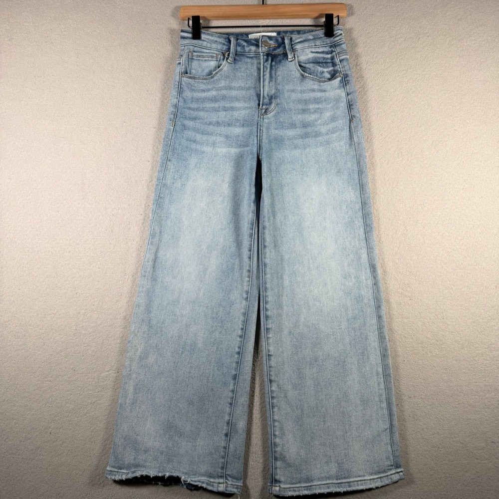 Risen Jeans Women 3/26 Light Wash Wide Leg High Rise Raw Hem Denim RDP5531
